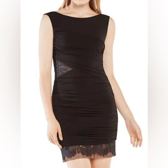 BCBGMaxAzria Black Renay Lace-Blocked Ruched Mini Bodycon Dress size 4 - Picture 16 of 16